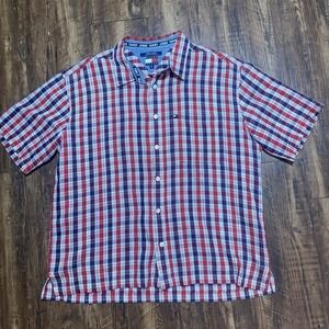 Tommy Jeans XXL Mens Cotton Striped Gridprint Button Up Short‎ Sleeve Shirt Mens